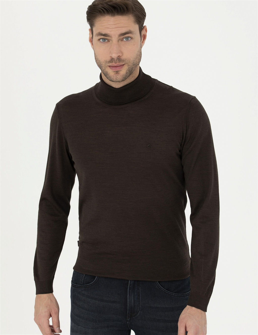 Kahverengi Slim Fit Bal_k__ Yaka Y_n Kar___ml_ Basic Triko Kazak - Pierre cardin фото 3