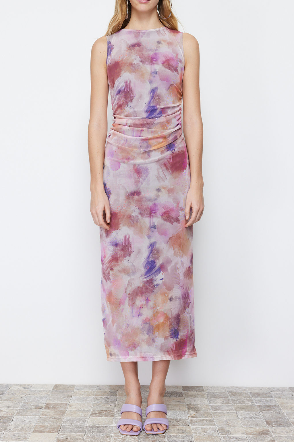 TRENDYOLMILLA Cok Renkli Buzgu/Drape Detayl? Desenli Vucuda Oturan Maxi Esnek Orme Kalem Elbise TWOSS24EL00078  фото 4