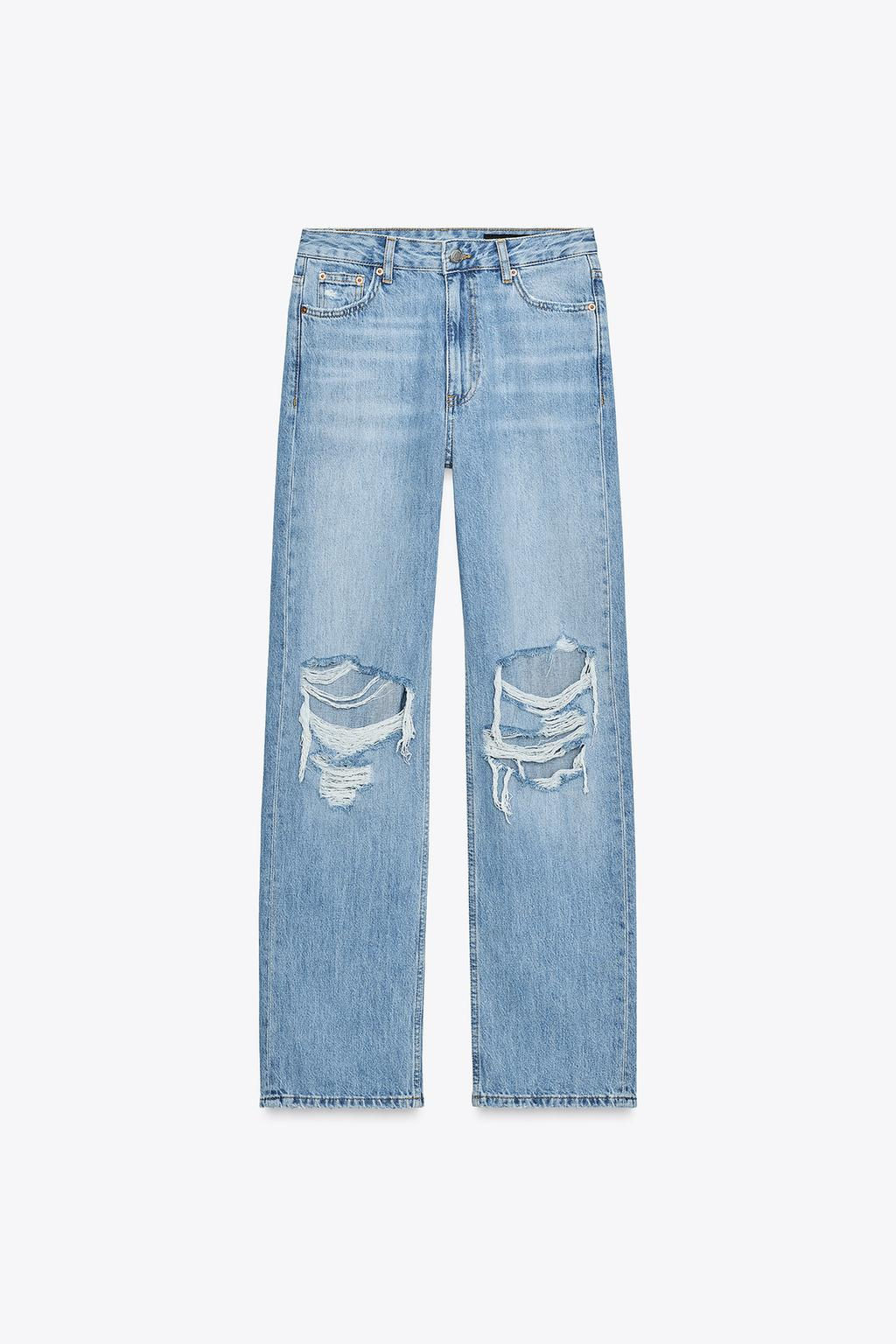 ZW COLLECTION RIPPED MID-WAIST STRAIGHT-LEG JEANS - Zara фото 5