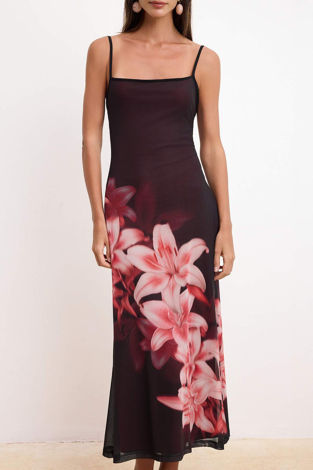 Cok Renkli Cicekli Bal?k Ask?l? Straplez Ince Ask?l? Kolsuz Tul Orme Elbise TWOSS26EL00374