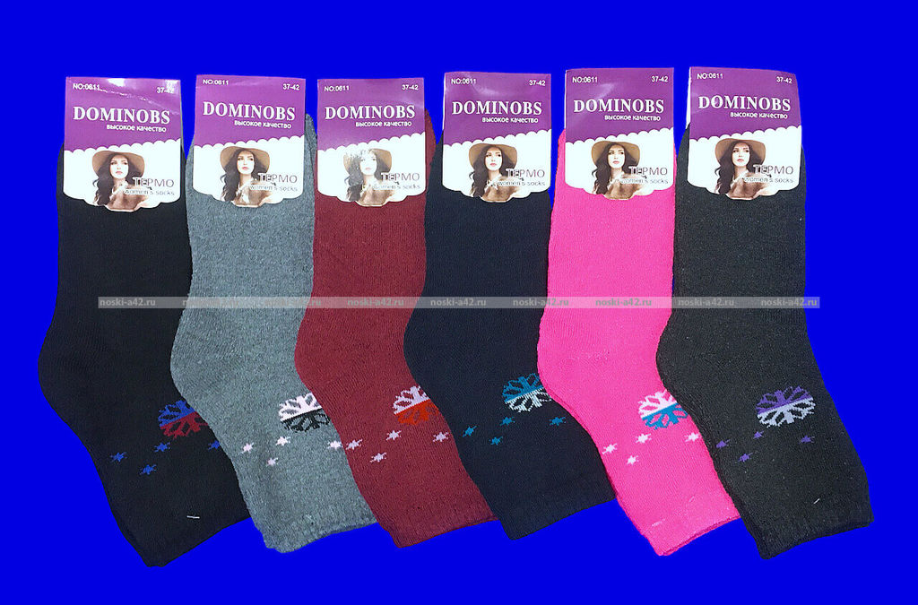 Цена за 12 пар. Термоноски женские внутри махра Снежинки