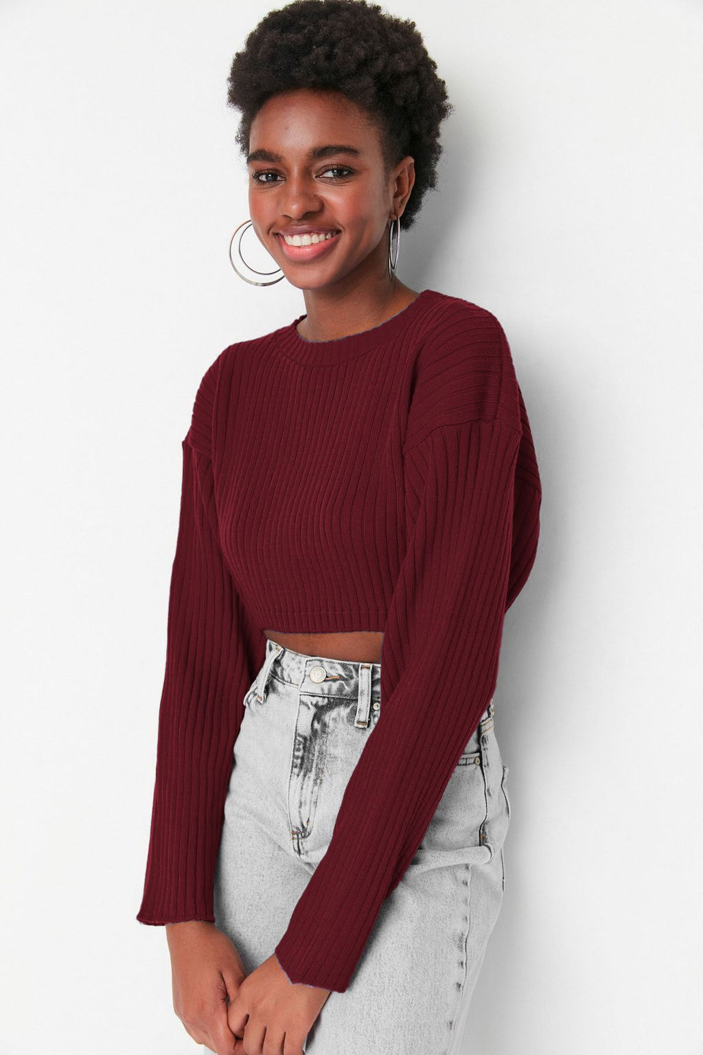 TRENDYOLMILLA Tas Super Crop Basic Triko Kazak TWOAW23KZ01068