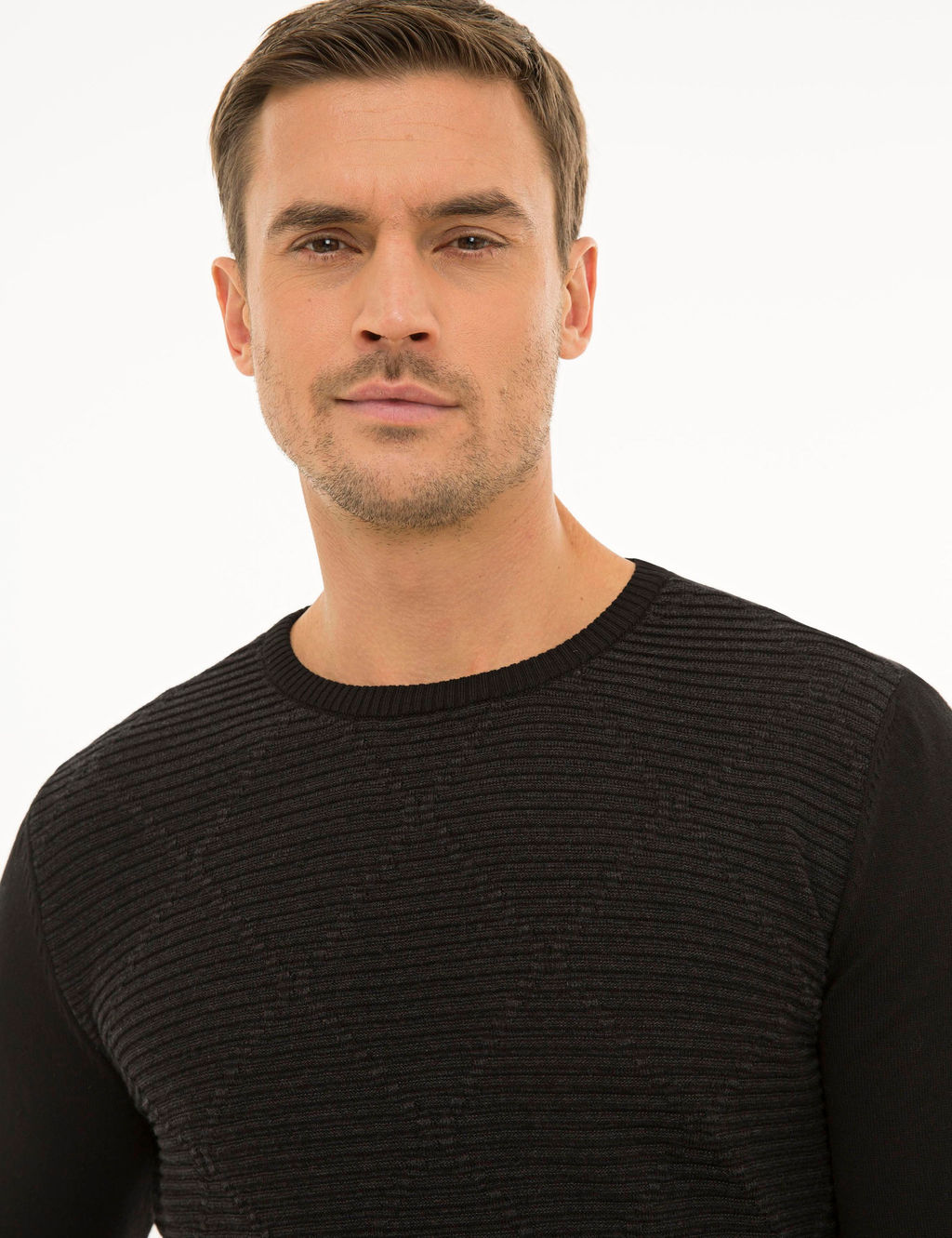 Siyah Slim Fit Bisiklet Yaka Triko Kazak