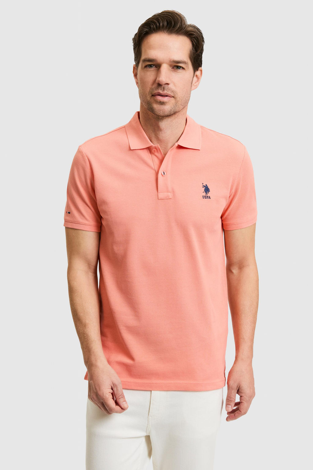 Erkek Slim Fit Polo Yaka Somon Basic Ti__rt