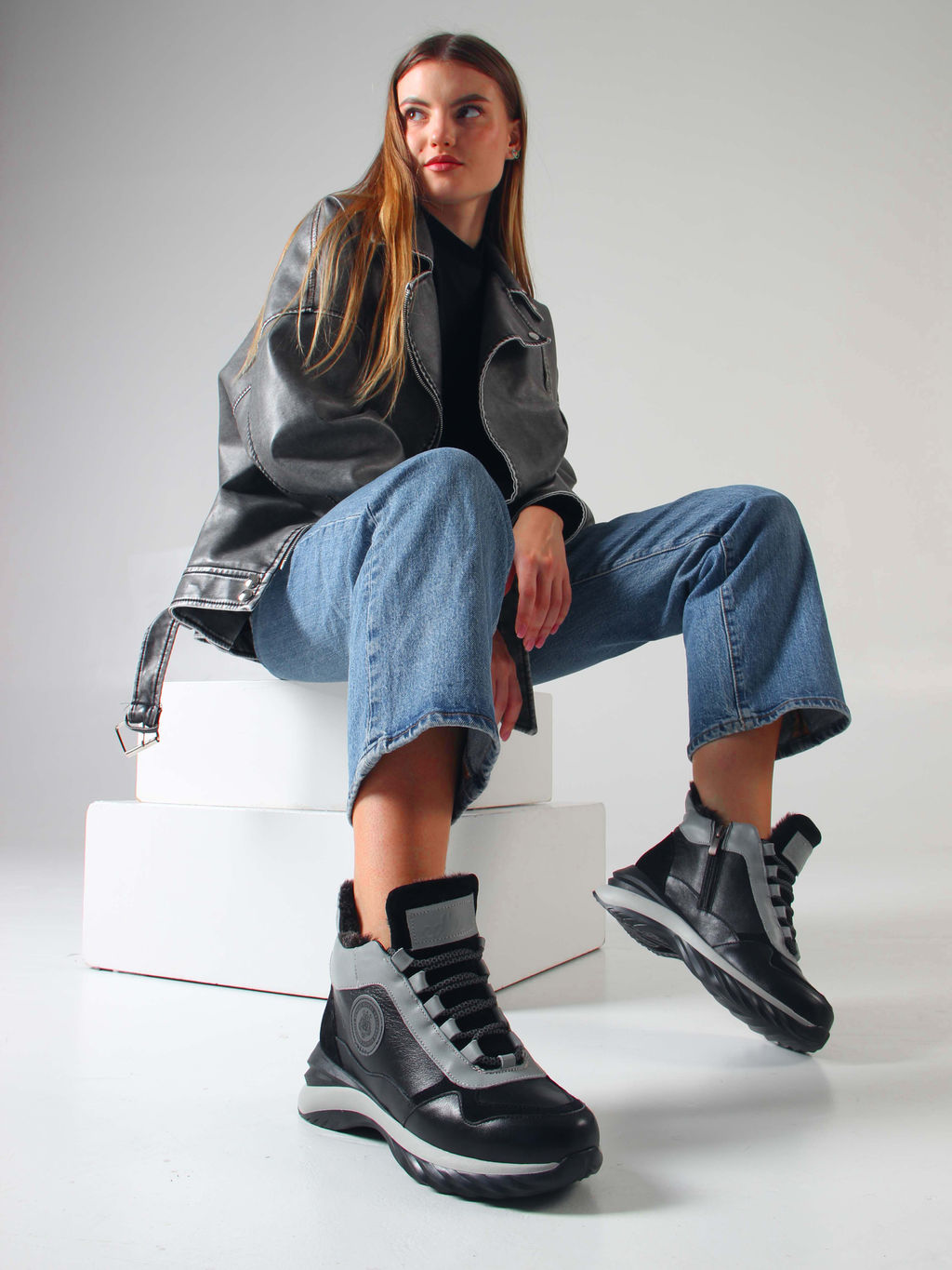 Ботинки EDART 350.uno2 bl. черный серый/шерсть