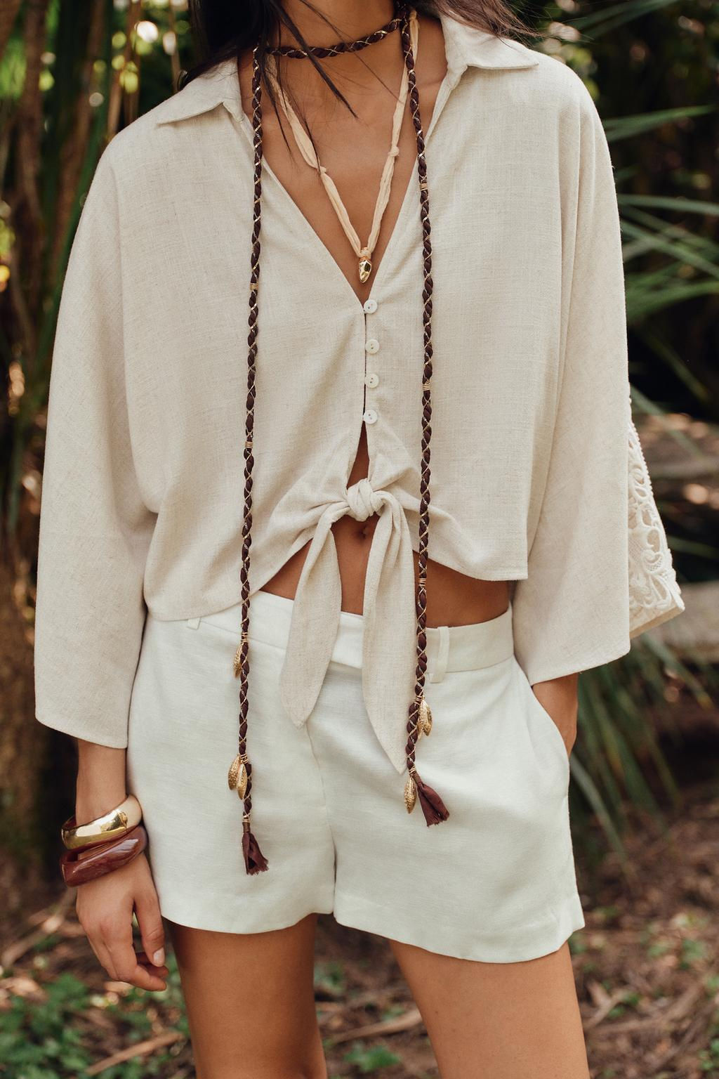 CROCHET TRIM KNOT SHIRT - Zara фото 3