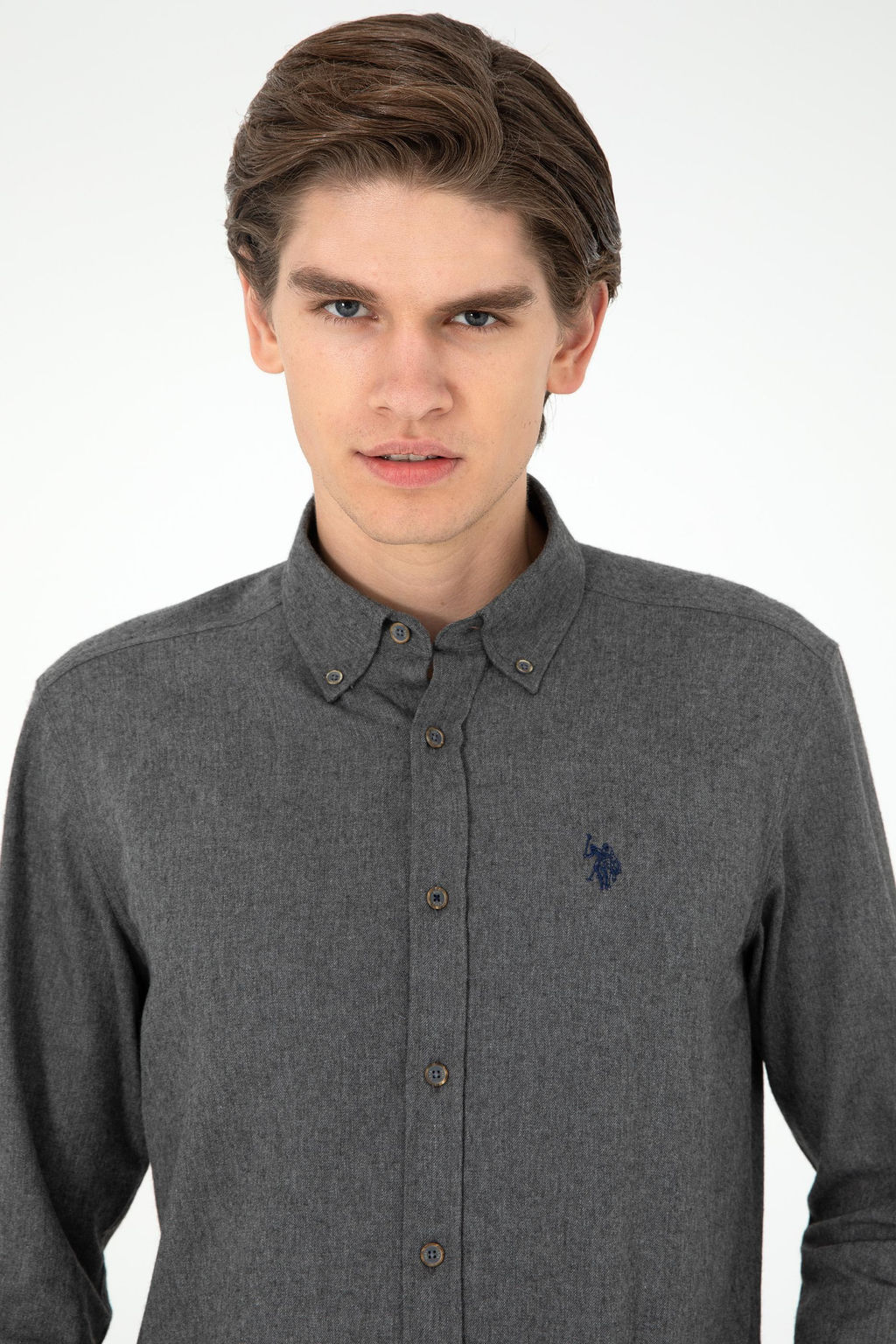 Мужская базовая рубашка антрацитового цвета с длинным рукавом Неожиданная скидка в корзине - U.s. polo assn фото 2