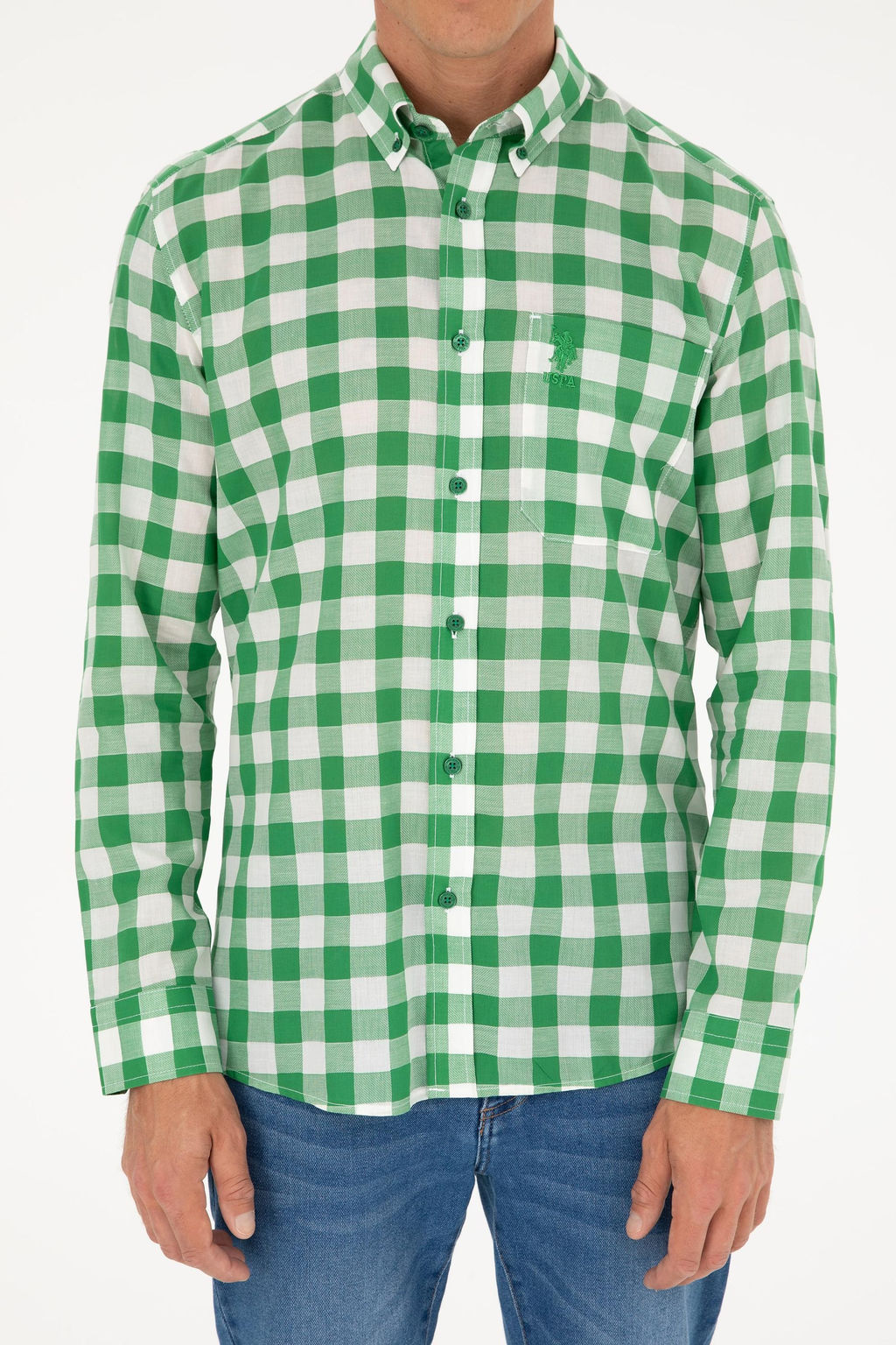Мужская зеленая рубашка с длинным рукавом Неожиданная скидка в корзине - U.s. polo assn фото 6