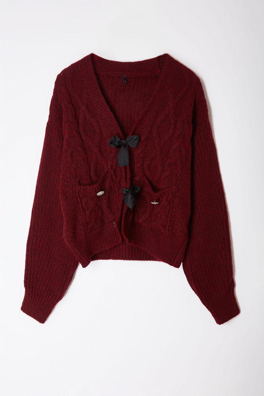 Limited Edition Bordo Yumusak Dokulu Kurdele/Fiyonk Detayl? Sac Orgu Triko Kazak TWOAW22KZ1947 - Trendyolmilla фото 5