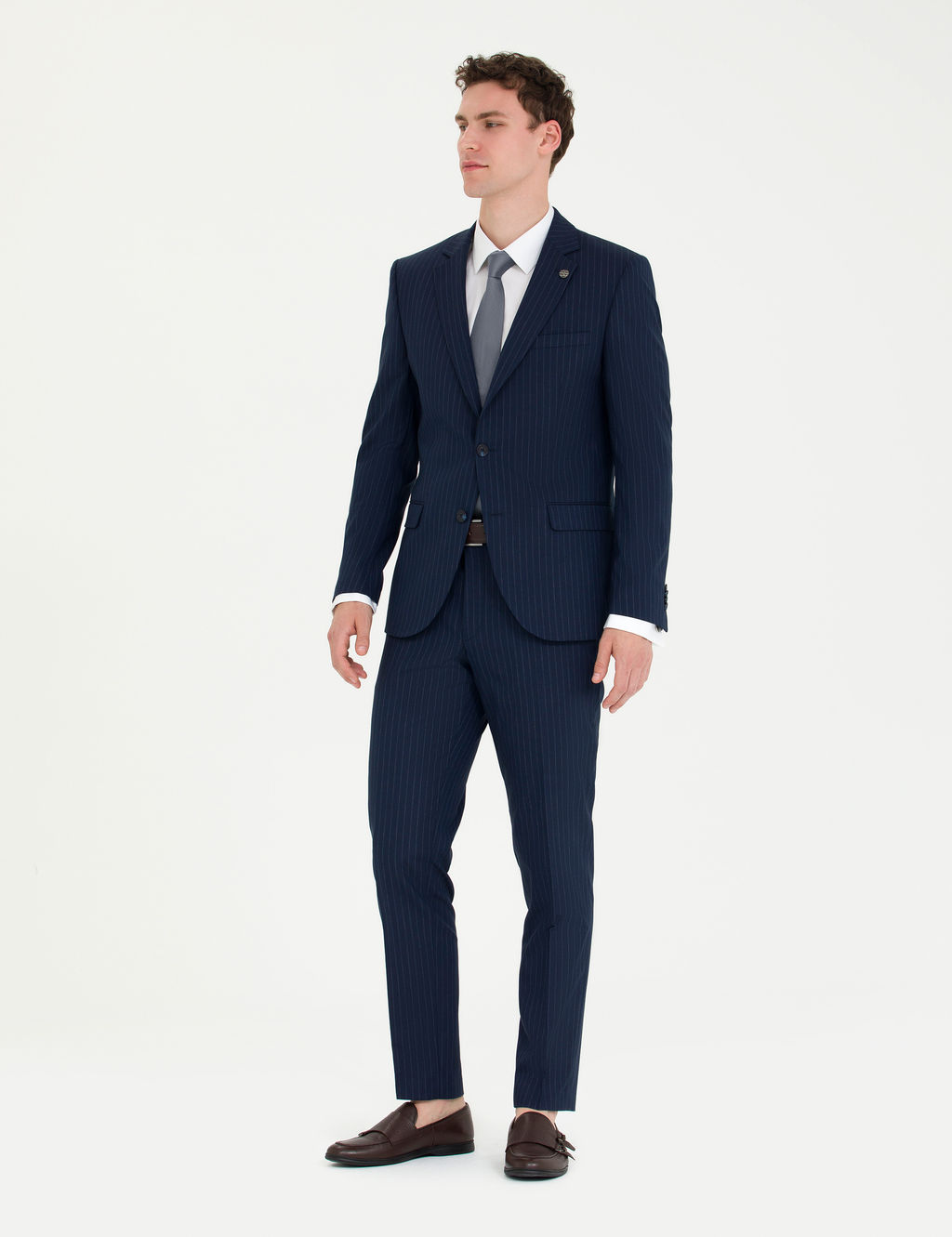 Lacivert Ekstra Slim Fit _izgili Tak_m Elbise