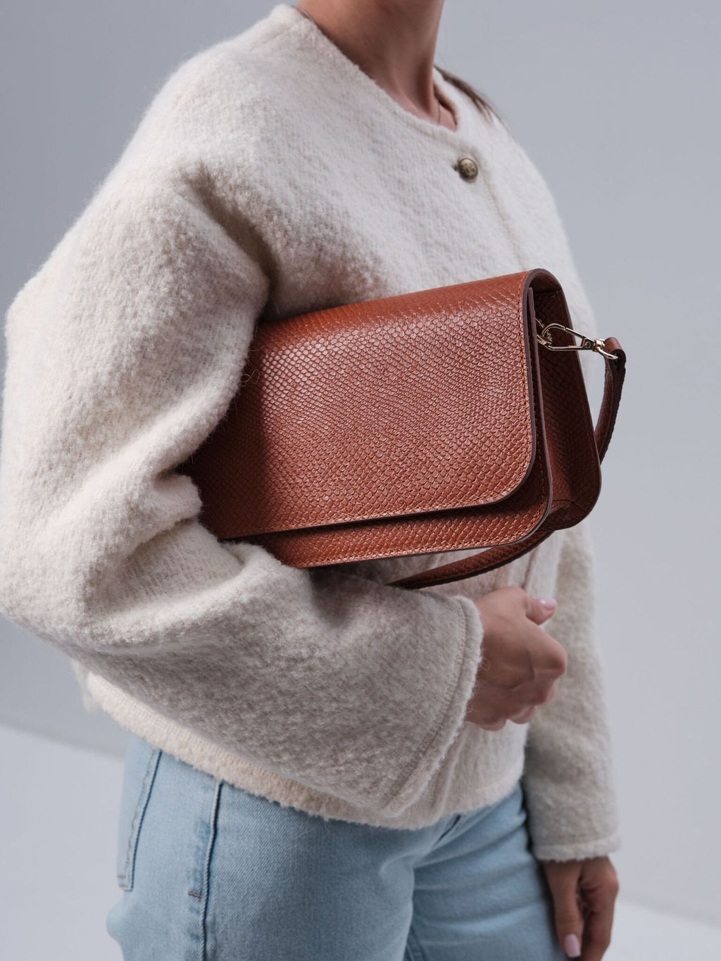 Сумка кожаная багет Deboro 30138 питон