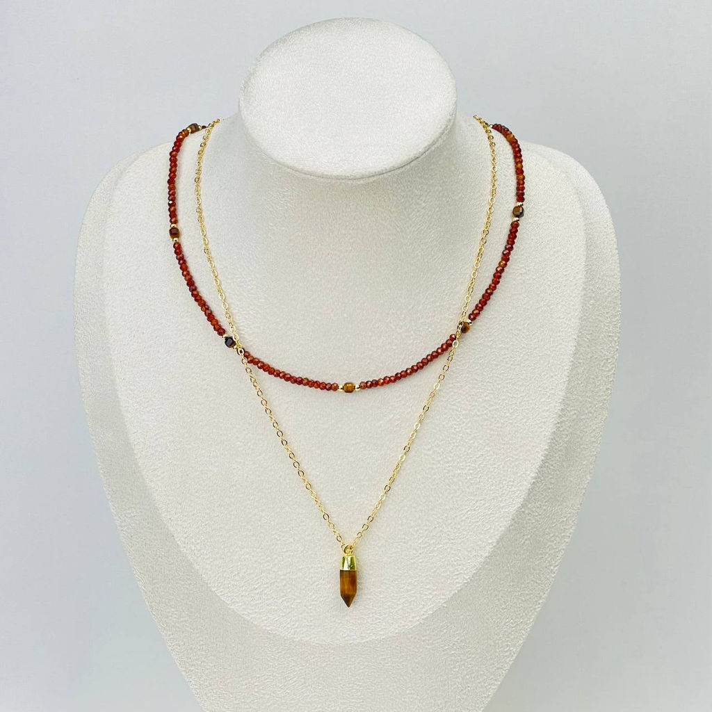 Колье двойное из Граната (Спессартин) и Тигрового глаза 38/43 см +