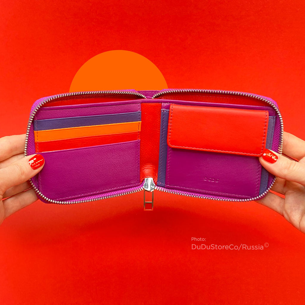 Итальянский кожаный кошелек на молнии DuDu серии Faro | фуксия - Dudubags фото 5