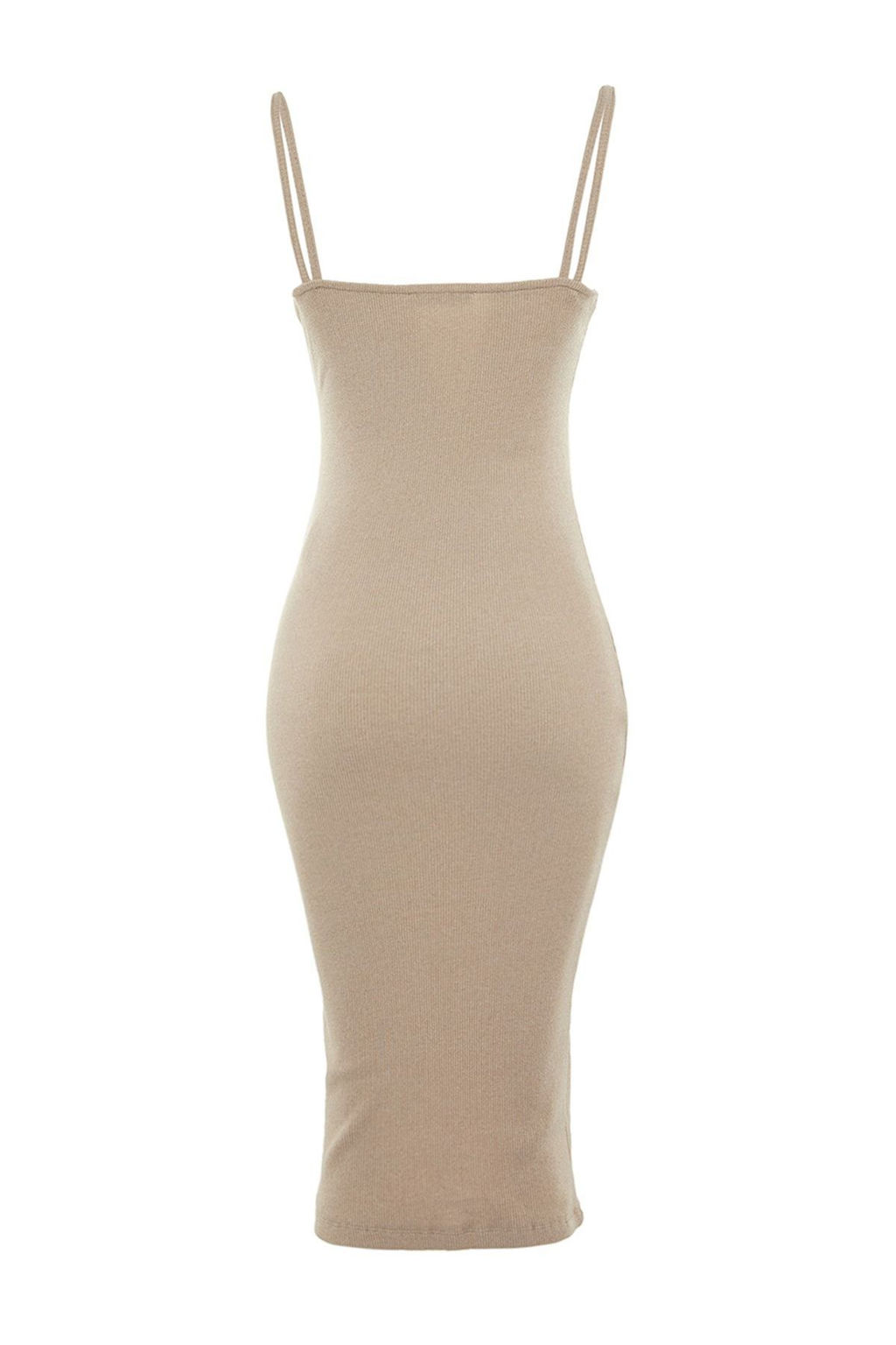 Camel Havuz Yaka Cift Ip Ask?l? Vucuda Oturan Fitilli Esnek Midi Orme Kalem Elbise TWOSS22EL2452 - Trendyolmilla фото 8