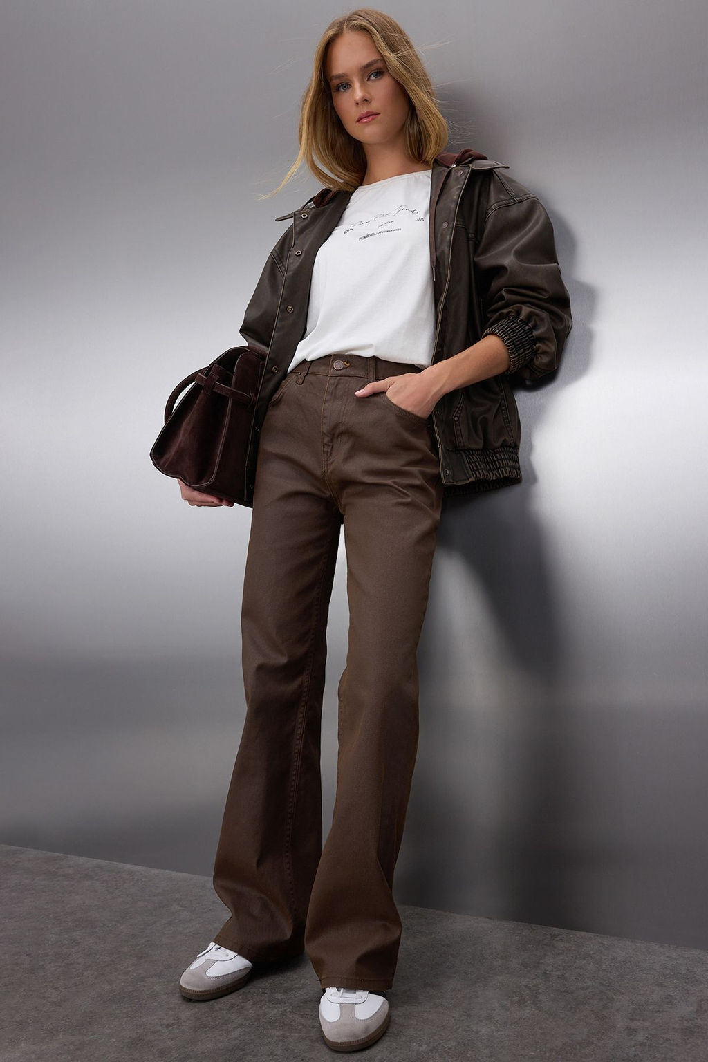 Kahverengi Kaplamal? Yuksek Bel Wide Leg Jeans TWOAW25JE00233 - Trendyolmilla фото 2