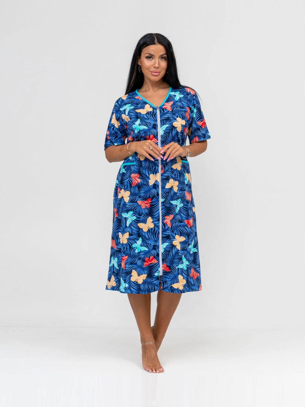 Халат женский, цвет синий красный