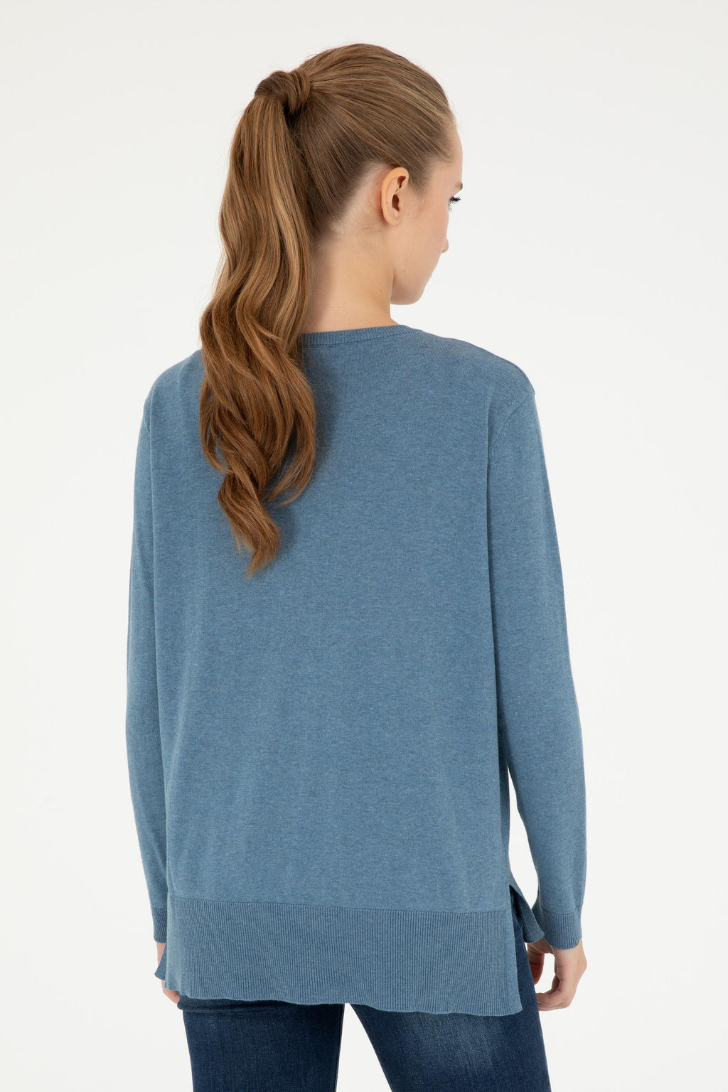 Свитер женский U.S. Polo Assn с круглым вырезом синий хлопок  фото 12