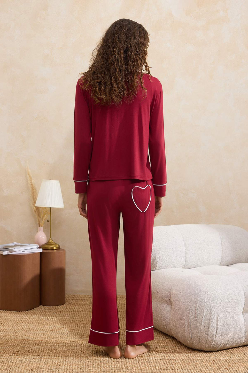 Bordo Biyeli Kalp Detayl? Viskon Orme Pijama Tak?m? THMSS26PT00051 - Trendyolmilla фото 4