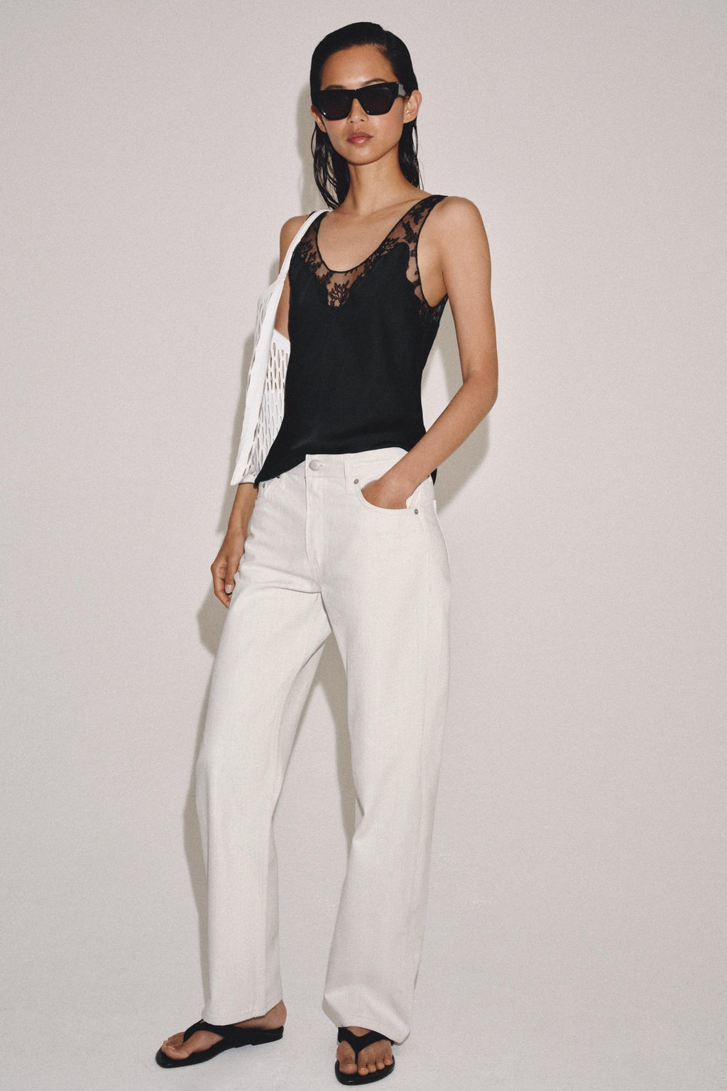 TOP SATINADO ENCAJE ZW COLLECTION / Negro
