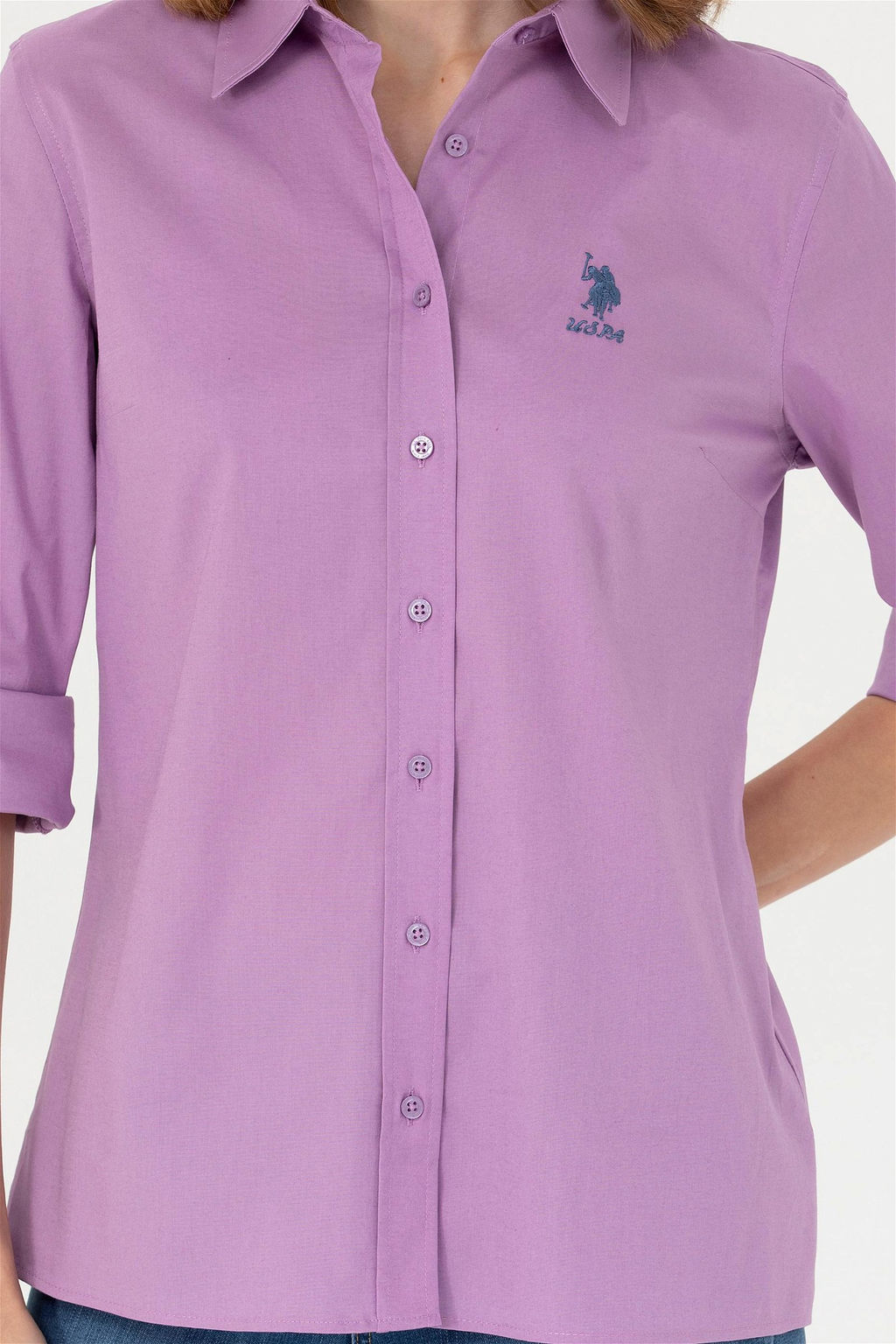 Женская сиреневая базовая рубашка с длинным рукавом - U.s. polo assn фото 6