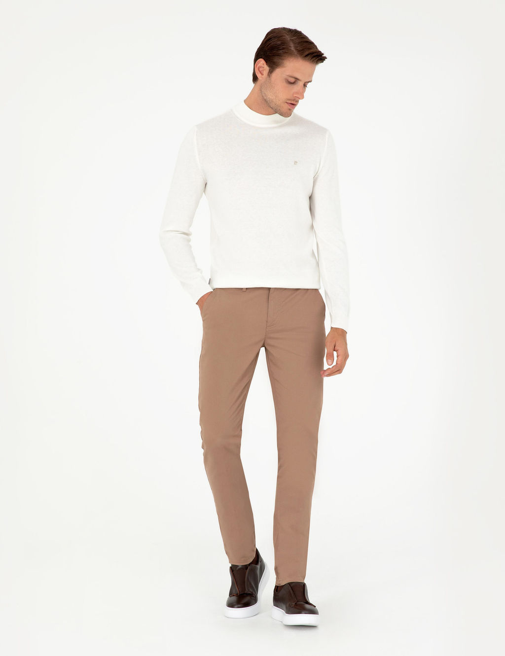Ekru Slim Fit Yar_m Bal_k__ Yaka Basic Triko Kazak - Pierre cardin фото 4