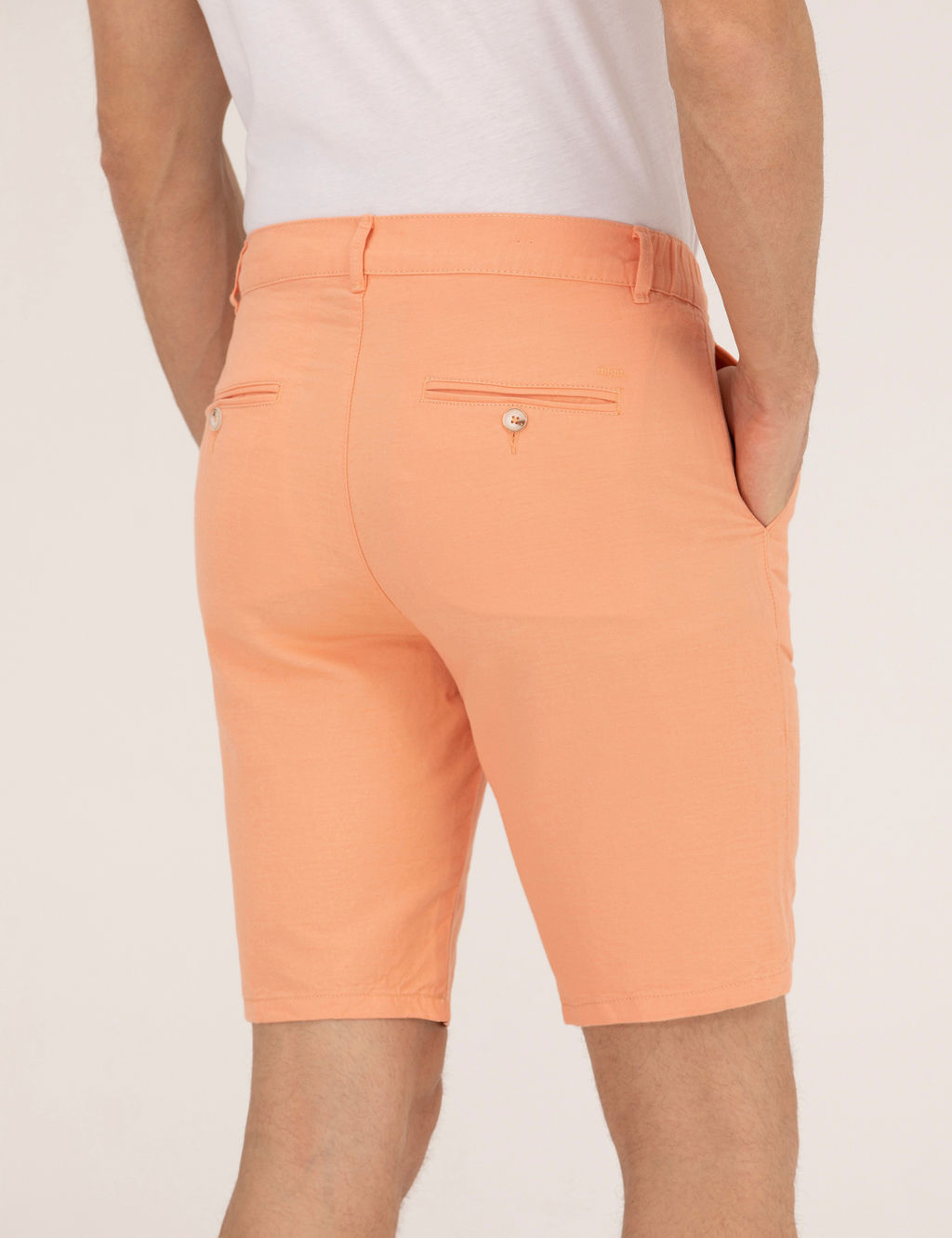 Turuncu Slim Fit Keten Kar___ml_ Beli Lastikli Bermuda _ort