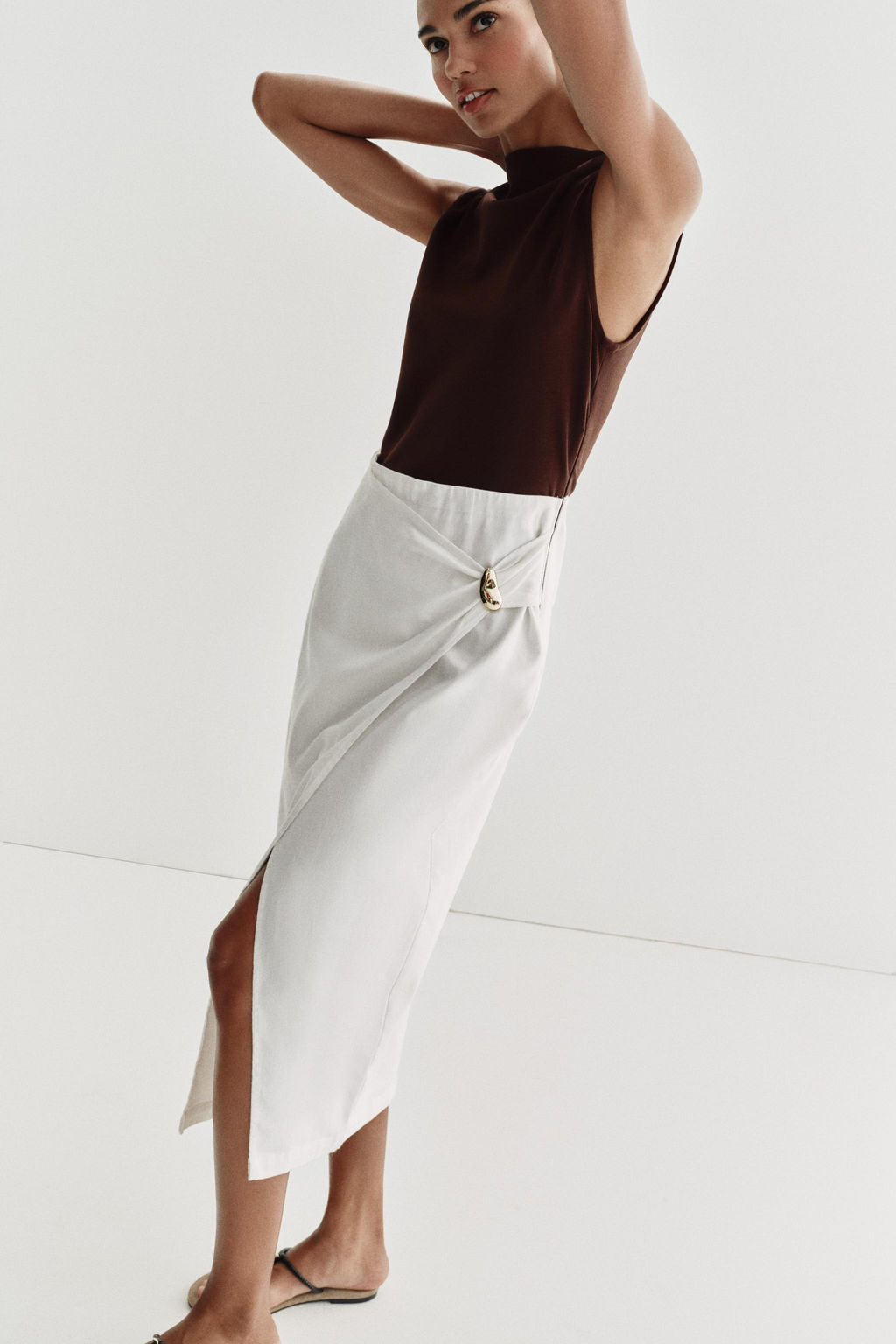 VESTIDO MIDI COMBINADO FORNITURA / Marr?n / Crudo - Zara фото 2