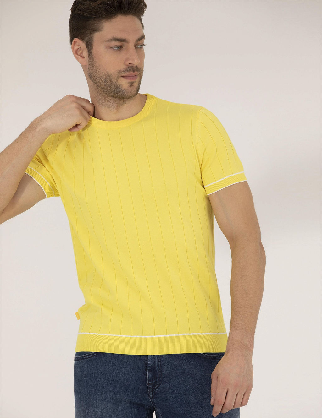 A__k Sar_ Slim Fit Bisiklet Yaka Triko Ti__rt - Pierre cardin фото 3