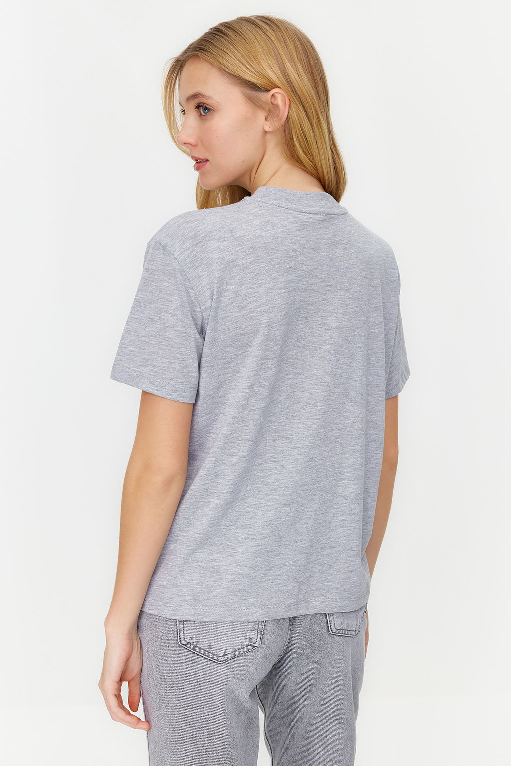 Siyah-Gri Melanj 2li Paket Basic Dik Yaka Orme T-Shirt TWOSS20TS1500