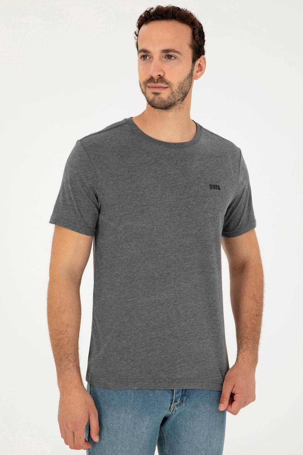 Футболка мужская U.S. Polo Assn из хлопка антрацитового меланжа фото 3