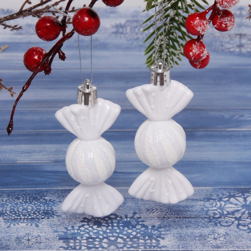 Цена за 4шт. Ёлочные игрушки "Таинственное очарование" Конфетки 8 см (набор 2шт), белый