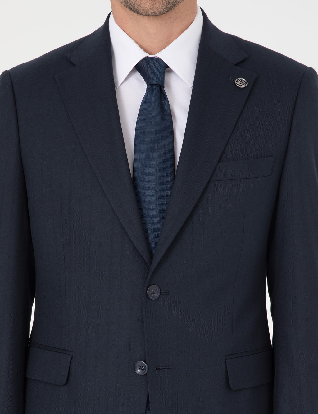 Lacivert Slim Fit _izgili Tak_m Elbise