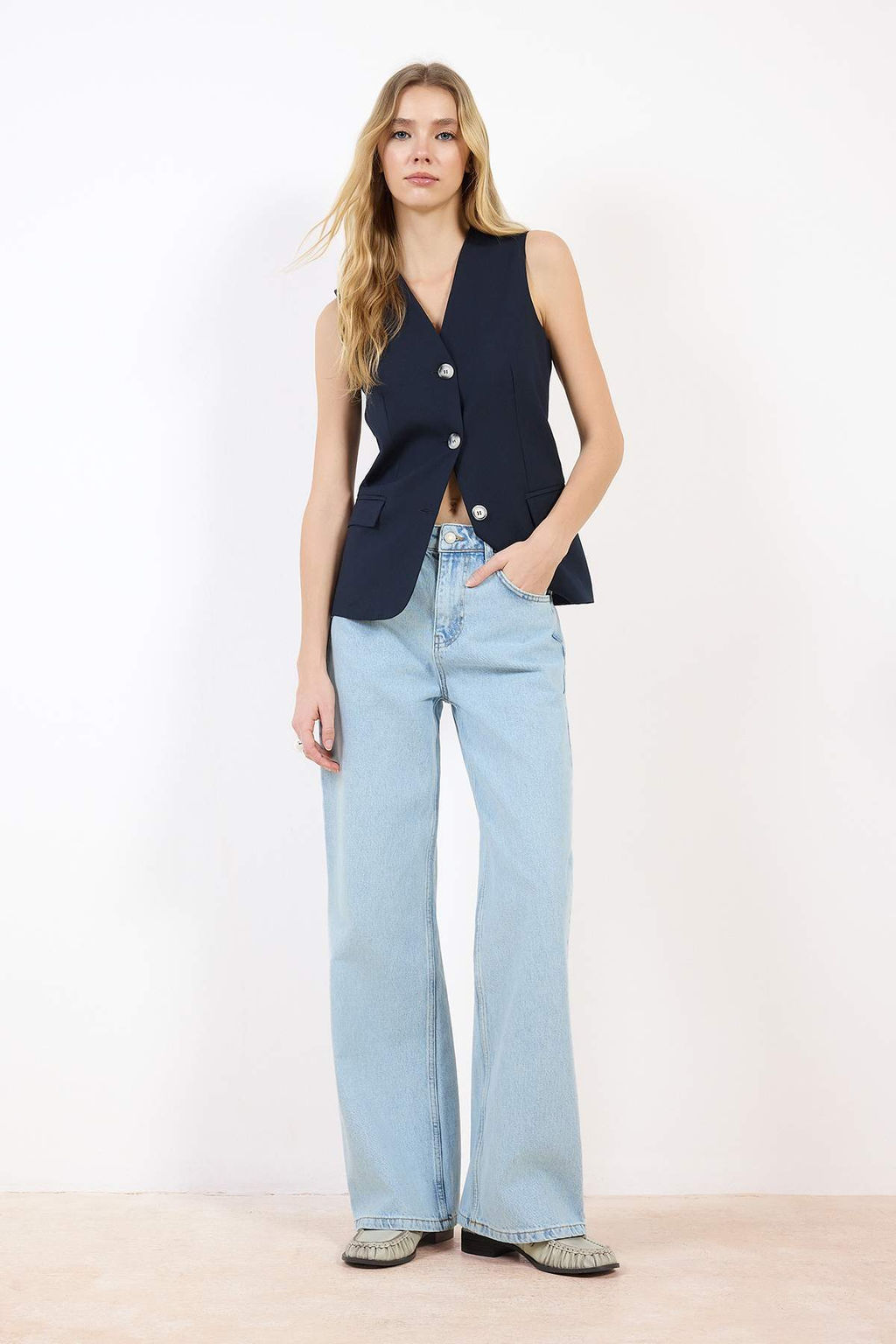 Siyah Yuksek Bel Uzun Boy %100 Pamuk Wide Leg Jeans TWOSS26JE00130 - Trendyolmilla фото 7