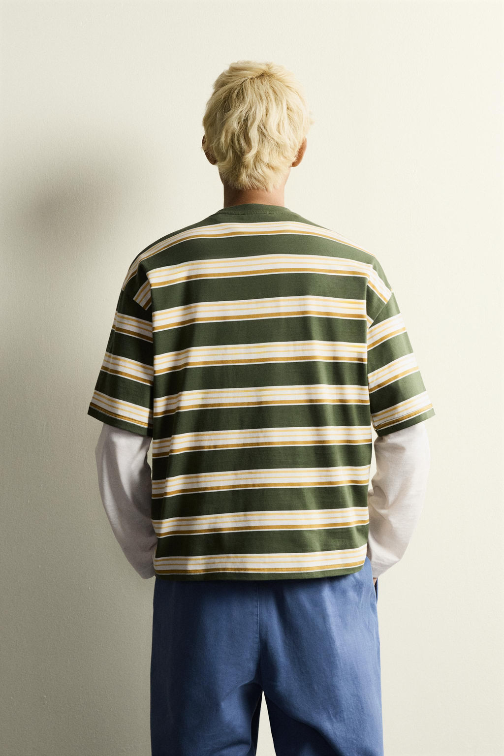 CAMISETA RELAXED FIT RAYAS TEXTO / Raya verde - Zara фото 3