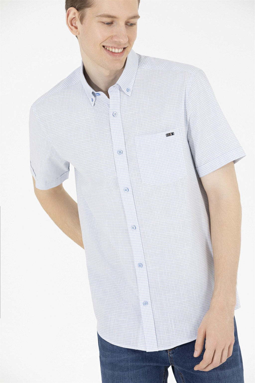 U. S. Polo Assn / Мужская синяя рубашка с коротким рукавом - U.s. polo assn фото 2