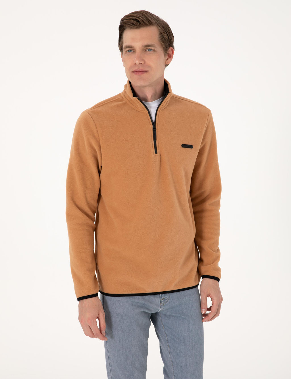 A__k Kahverengi Regular Fit Yar_m Fermuarl_ Polar Sweatshirt