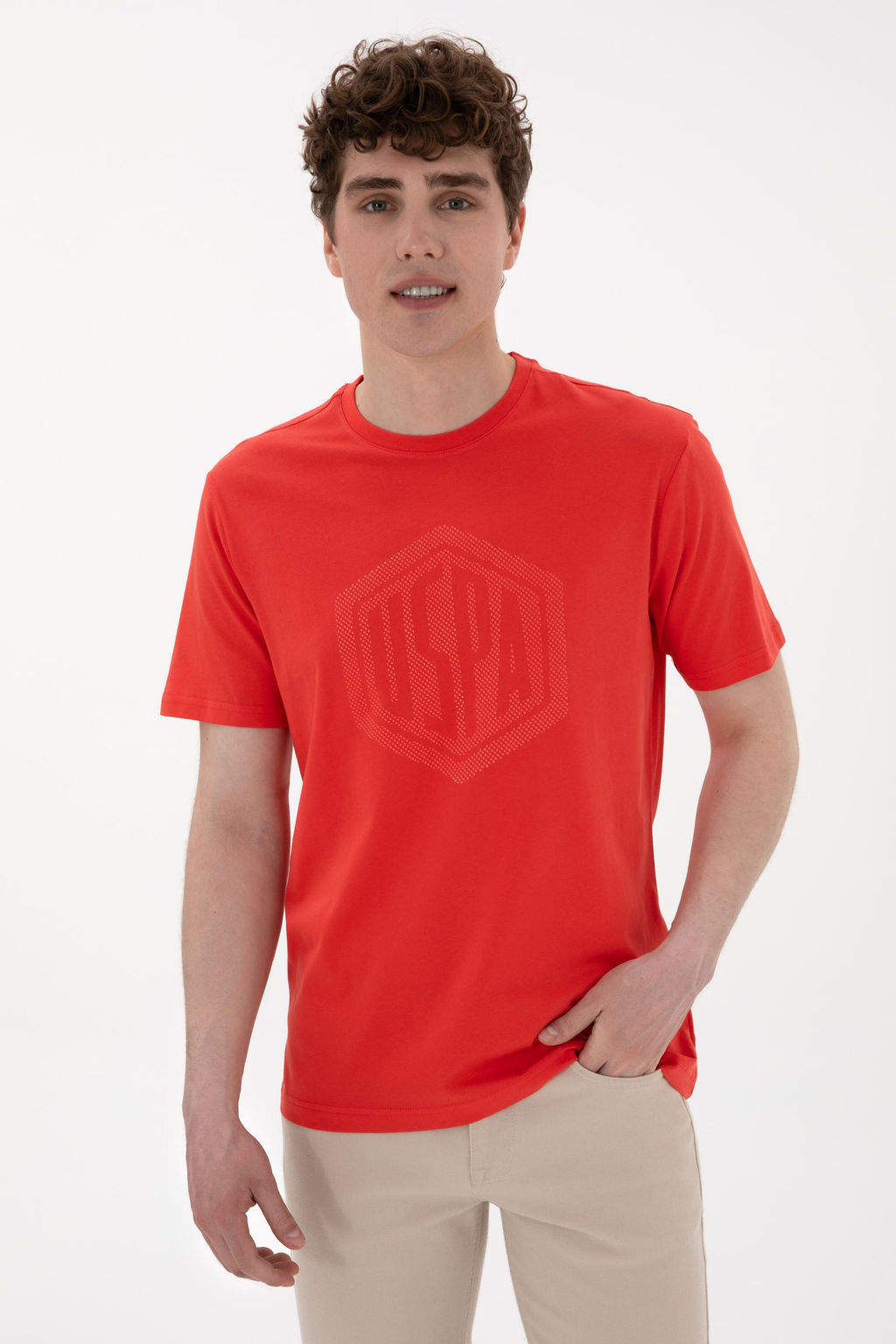 Erkek Regular Fit Bisiklet Yaka K_rm_z_ Ti__rt Sepette S_rpriz _ndirim