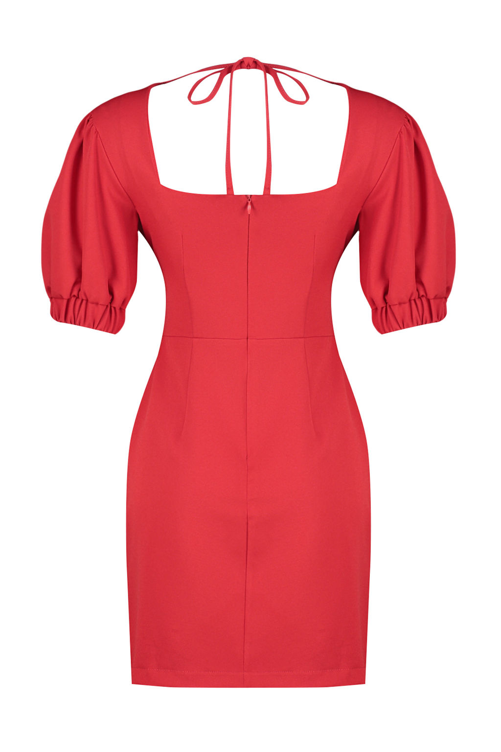 K?rm?z? A Kesim S?rt Datayl? Balon Kollu Mini Dokuma Elbise TWOSS24EL00652