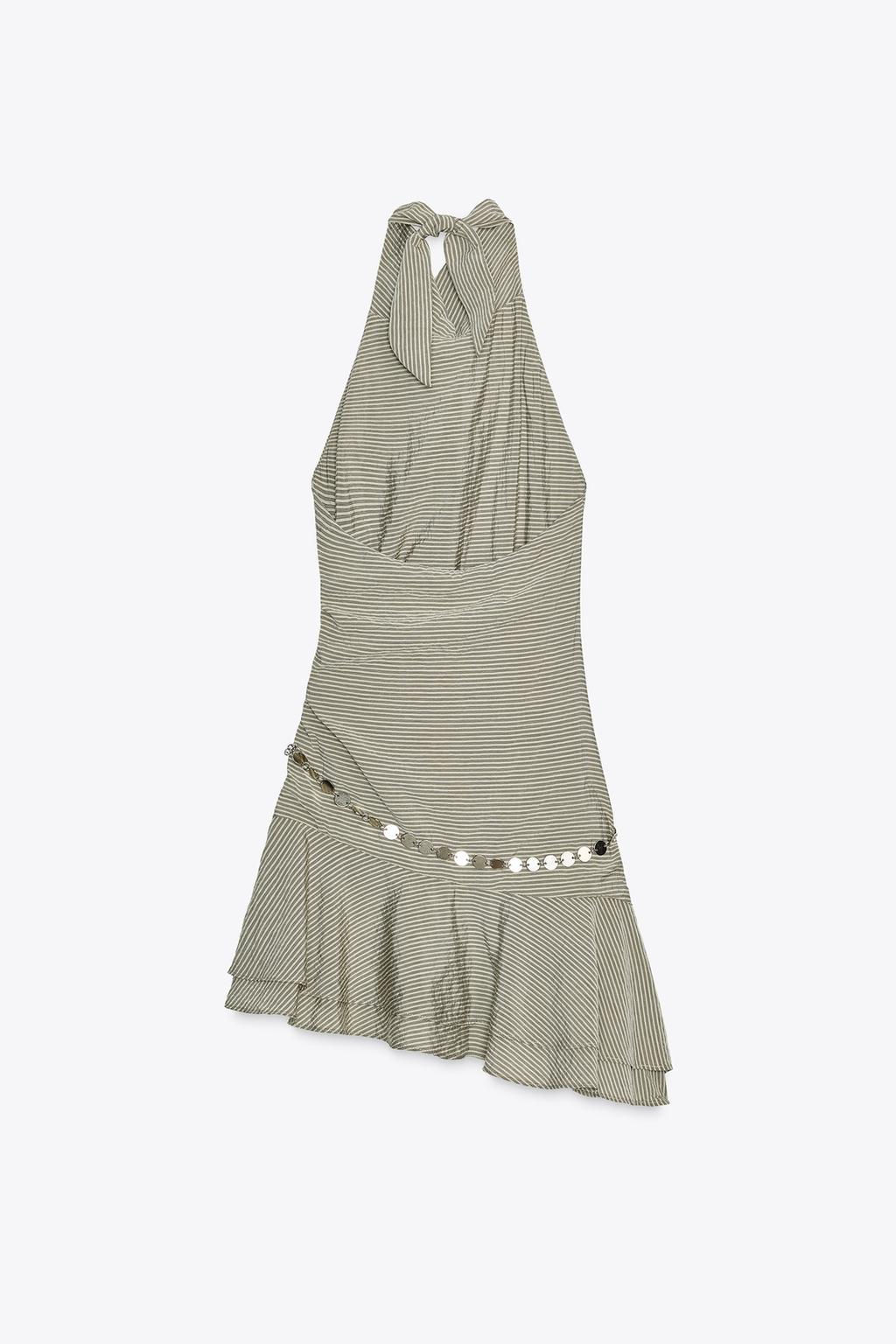 STRIPED HALTER NECK SHORT DRESS WITH BELT - Zara фото 9