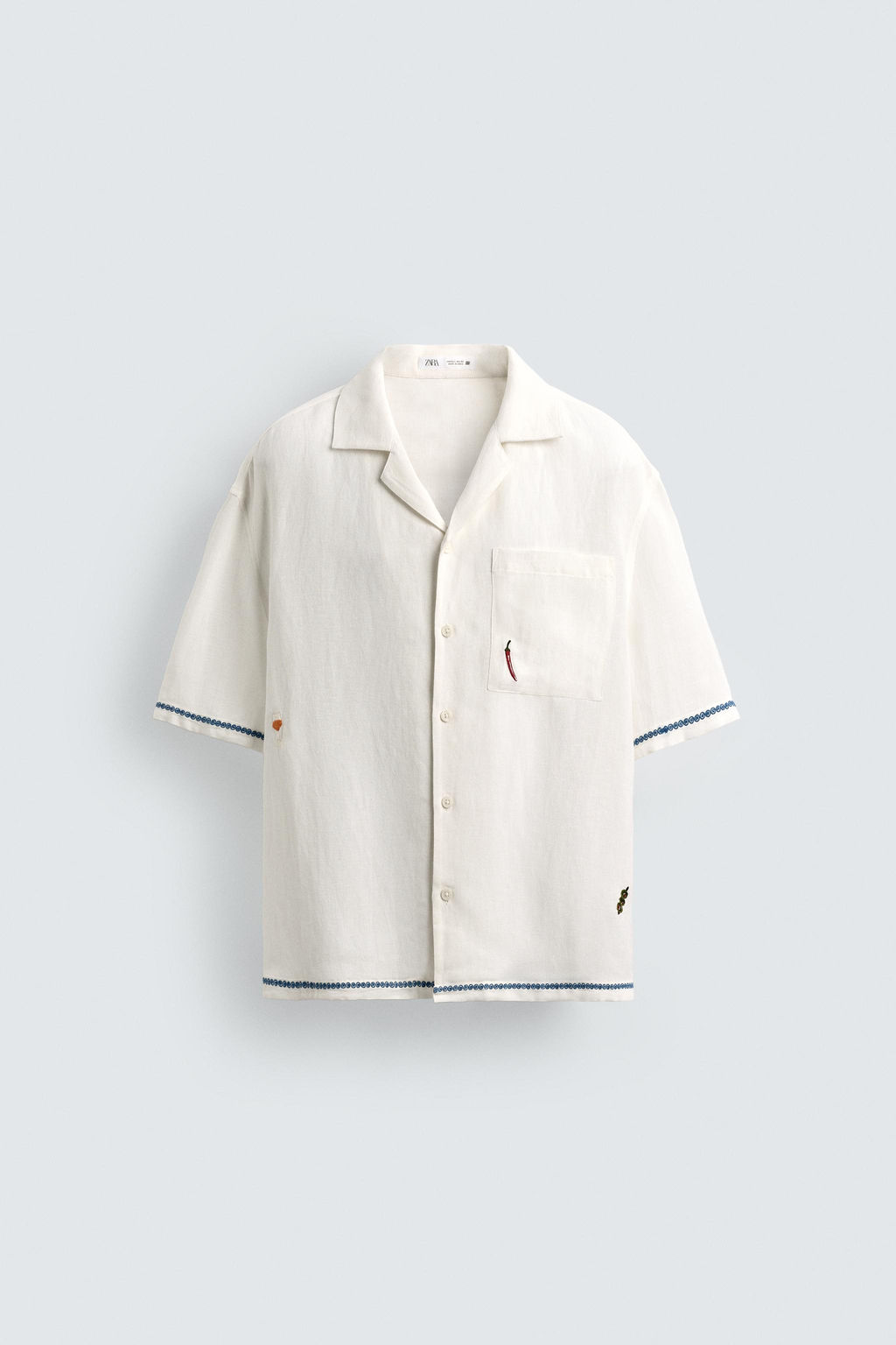 CAMISA VISCOSA - LINO BORDADOS CONTRASTE / Blanco - Zara фото 6
