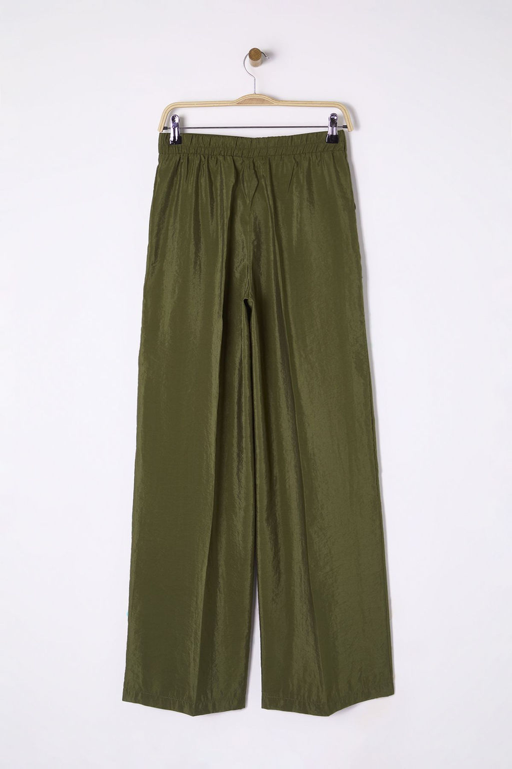 Haki Yumusak Tuseli Wide Leg/Genis Paca Dokuma Pantolon TWOSS25PL00004