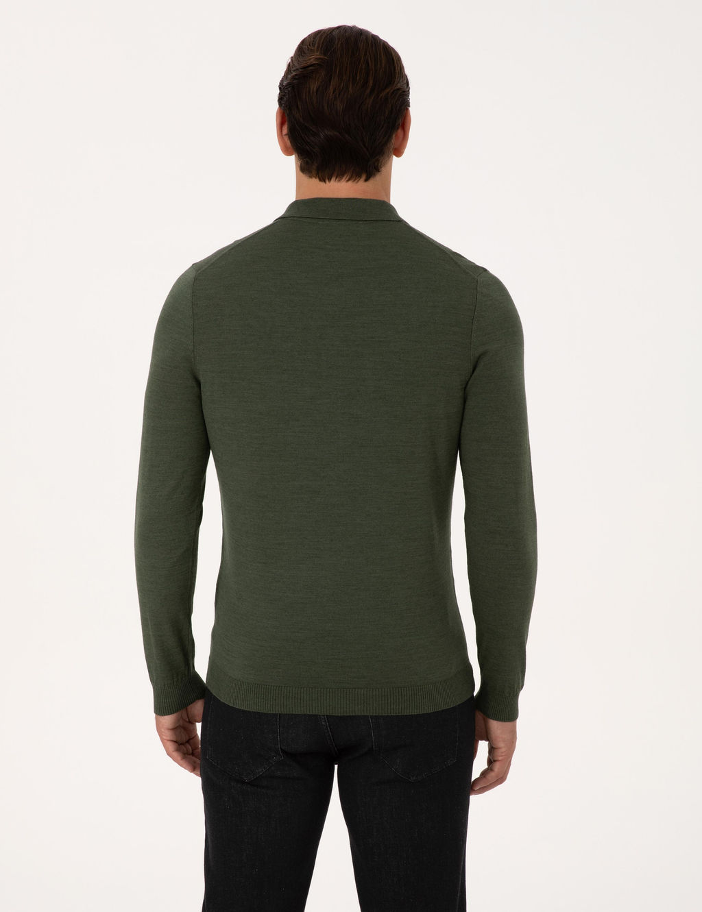 Haki Slim Fit Y_n Kar___ml_ Polo Yaka Basic Triko Kazak - Cacharel фото 5