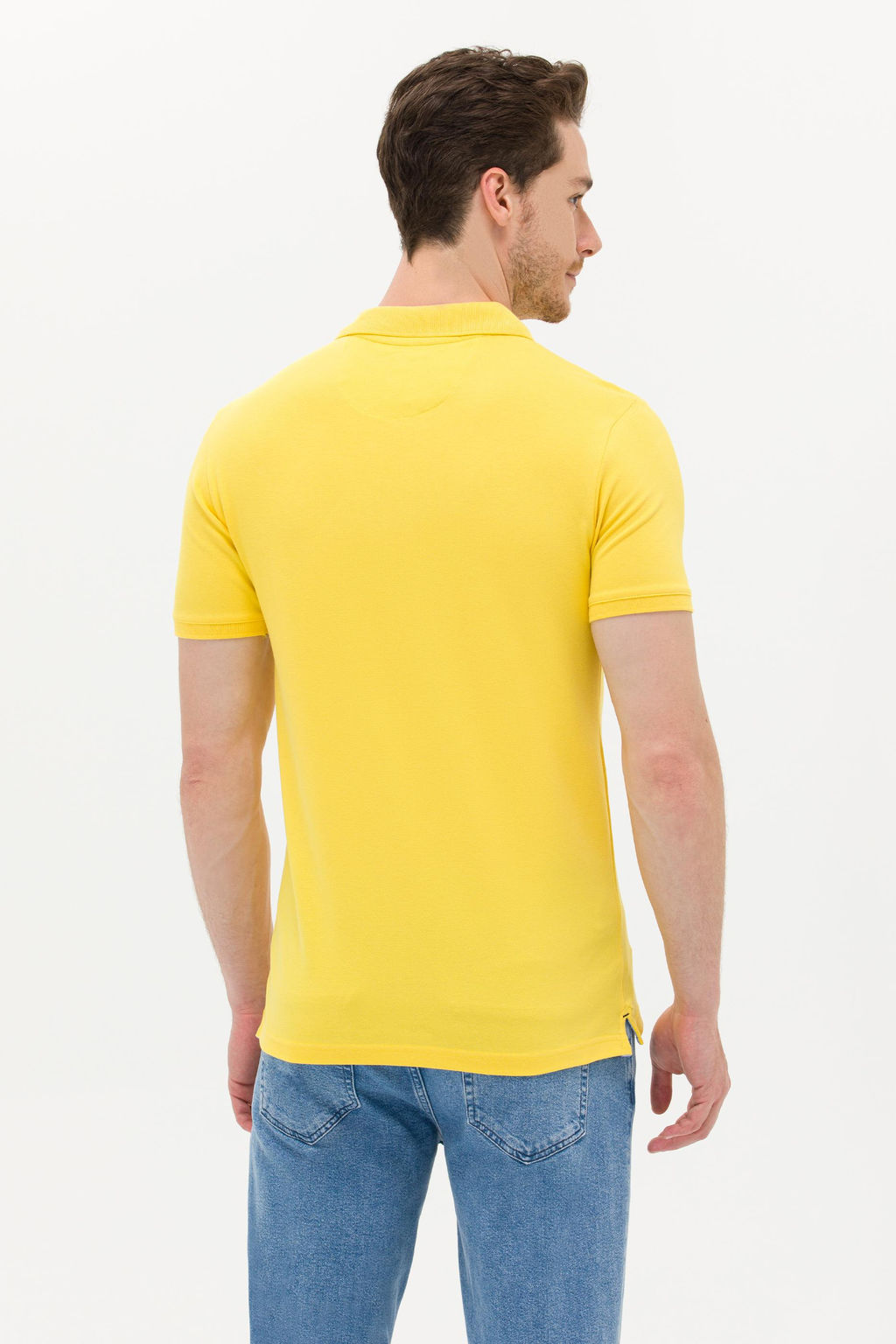 Мужская темно-желтая базовая футболка с воротником поло - U.s. polo assn фото 19