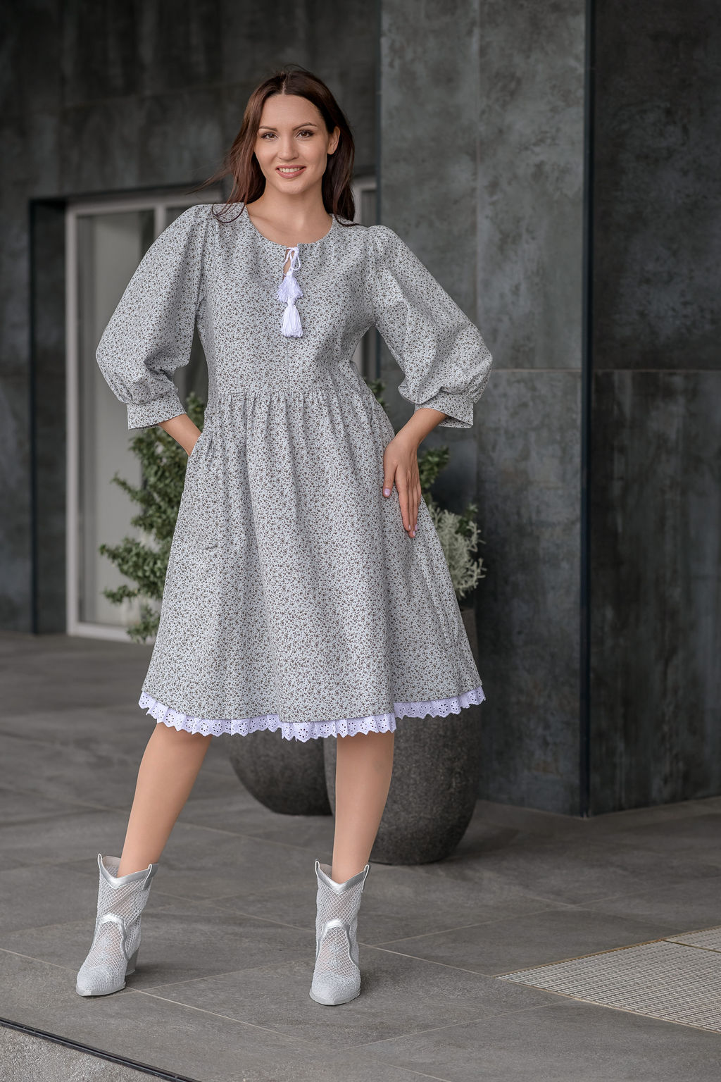 Мягкое и свободное платье из фланели 100% хлопок - Новый лен фото 3