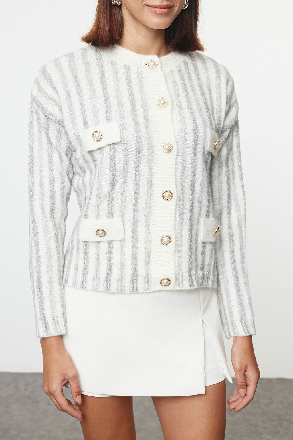 Ekru Yumusak Dokulu Ceket Gorunumlu Triko H?rka TWOAW25HI00016 - Trendyolmilla фото 3