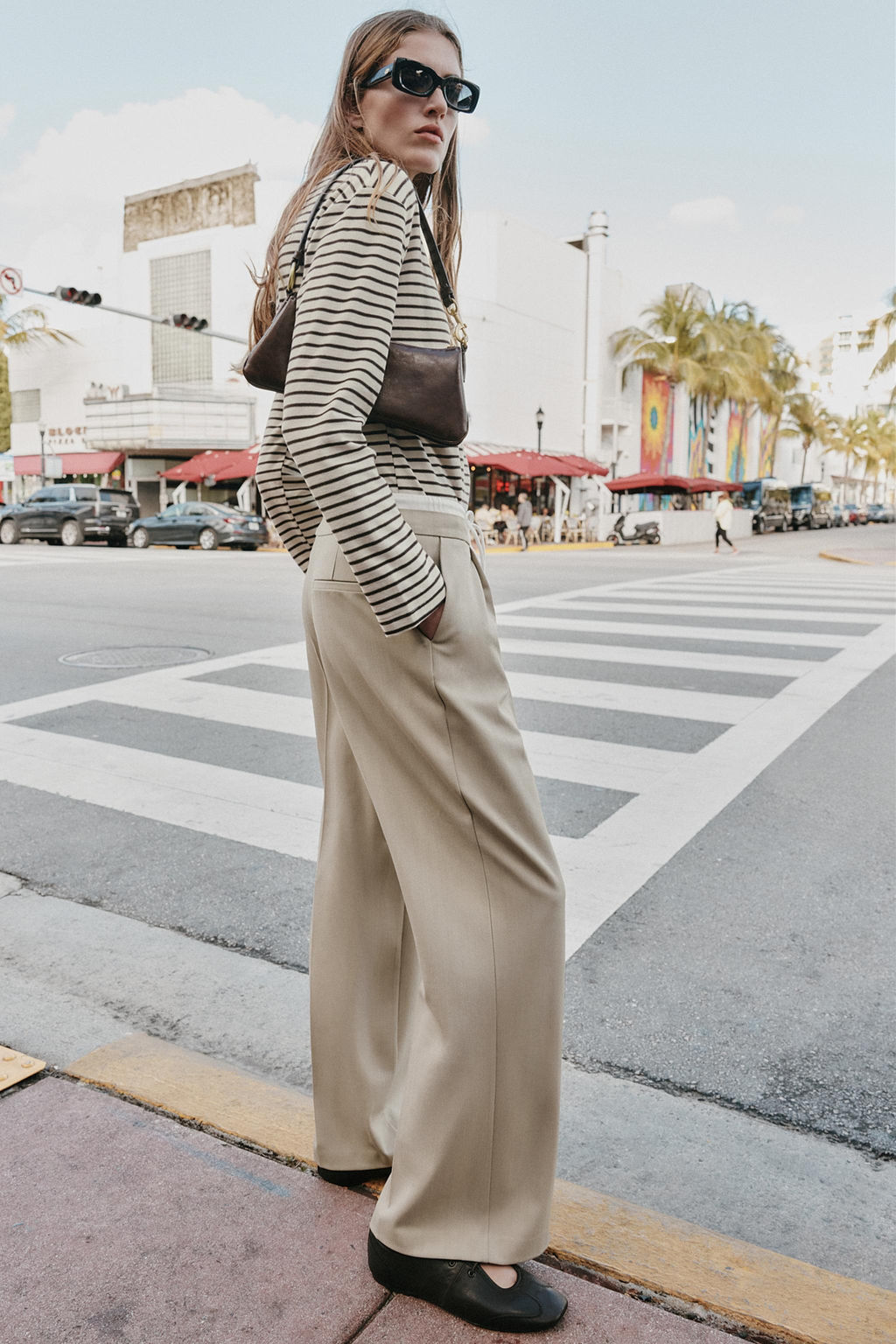 PANTAL?N ANCHO CINTURA DOBLE / Arena - Zara фото 3