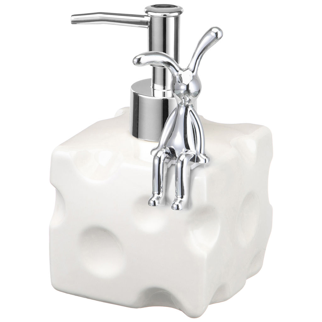 Диспенсер 380 мл 9*9*14 см "Сыр", молочный белый, декор Кролик