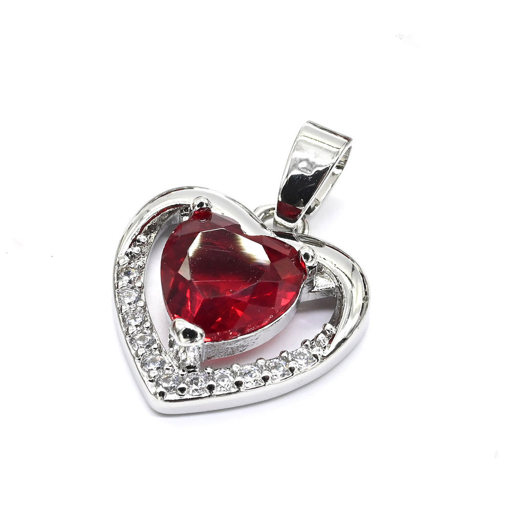 Подвеска Сердечко 13*14мм с цирконом цв.красный, серебристая Радуга камня