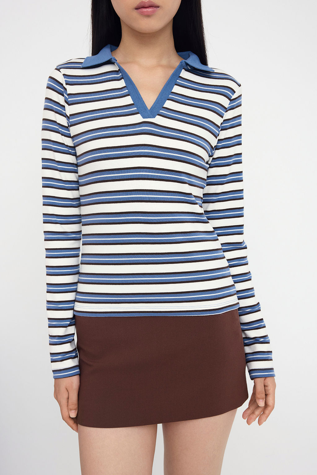 Teen Pembe Cizgili Polo Yaka Fitted/Vucuda Oturan Orme Bluz TWOAW26BZ00034 - Trendyolmilla фото 3