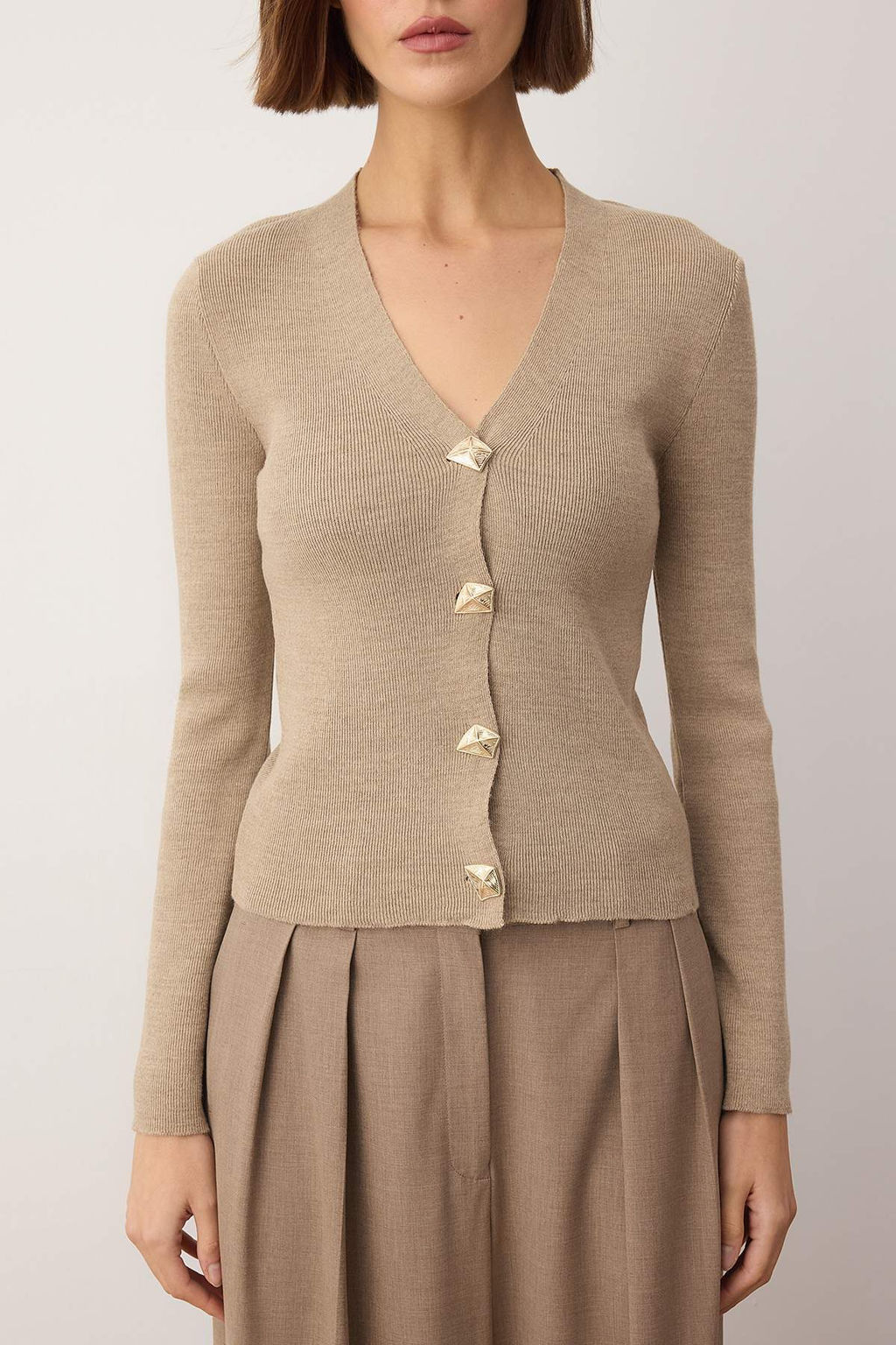 Ekru Dugme Detayl? Renk Bloklu Triko H?rka TWOAW26HI00144 - Trendyolmilla фото 9